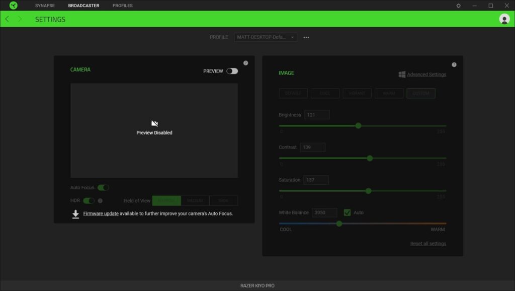 Razer Kiyo Pro WebCam & Right Light